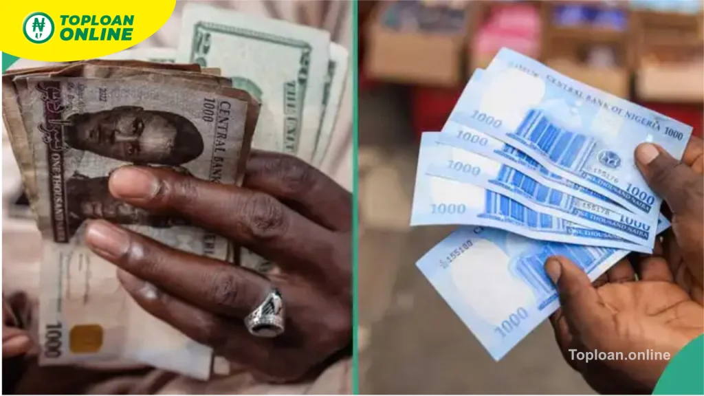 Hands holding US dollar notes and Nigerian naira notes to illustrate the naira to dollar exchange rate
